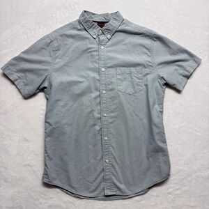 Hawk Mens Short Sleeve‎ Button Down Polo Shirt Size M Blue Chambray Cotton Blend
